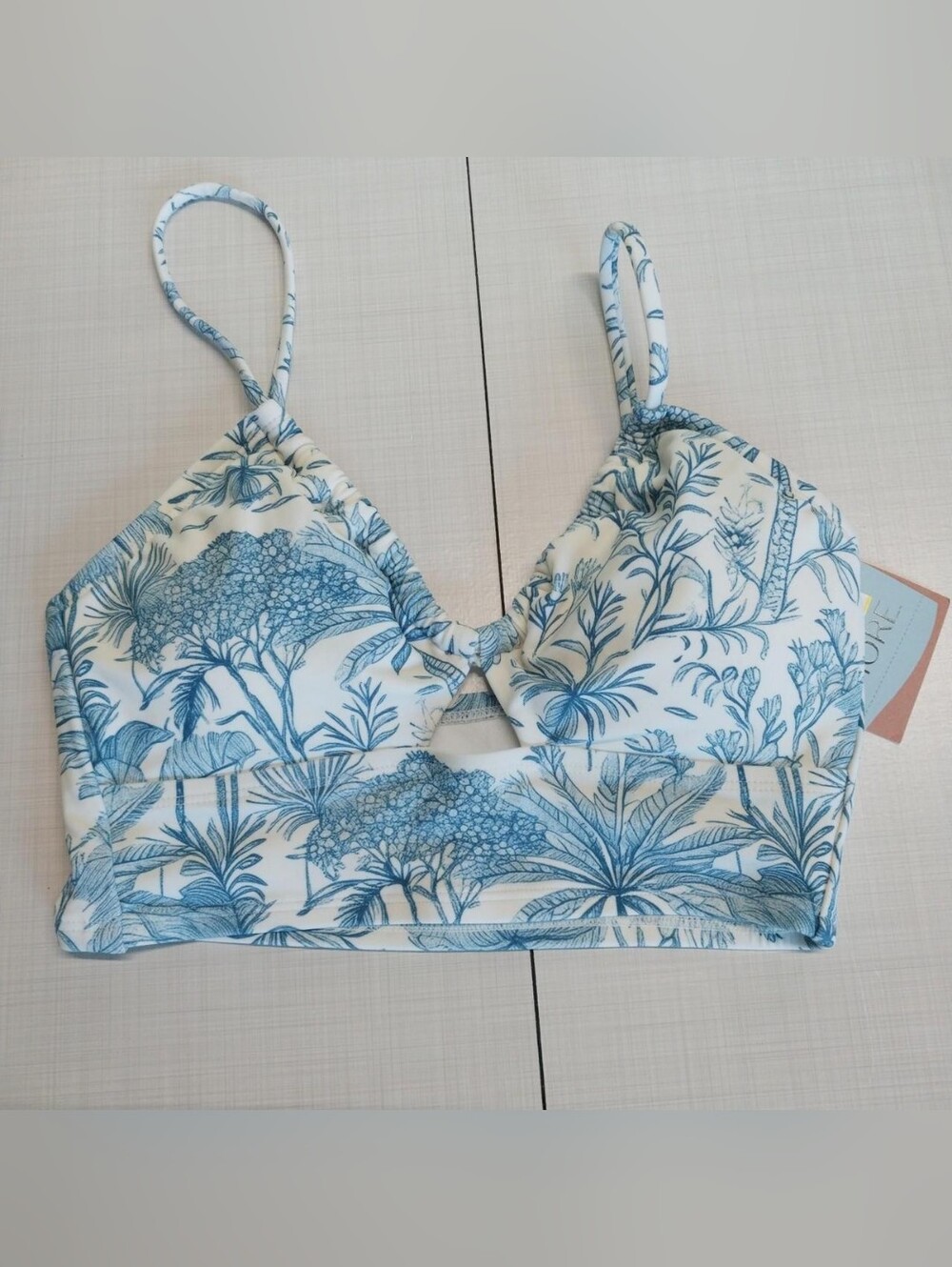 Target White and Blue Botanical Print Crop Bralette